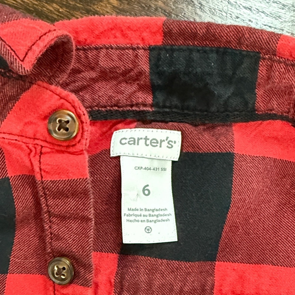 Carter's Red and Black buffalo Plaid Button Down Shirt size 6 - Picture 2 of 4